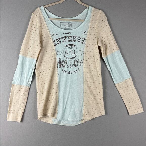 Free People Tennessee Knit Top Womens Medium Long Sleeve Raw Hem Colorblock Boho - Picture 1 of 16